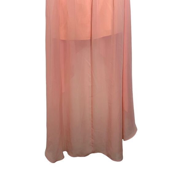 Celavie Peach Strapless High Low Cocktail Dress Size L Chiffon Chevron Print USA - Picture 8 of 11